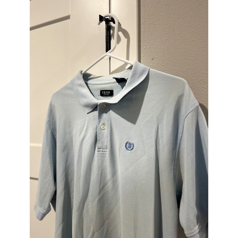 IZOD Silkwash Mens XL Light Blue Short Sleeve Pique Polo Shirt Crest Logo - Picture 3 of 6